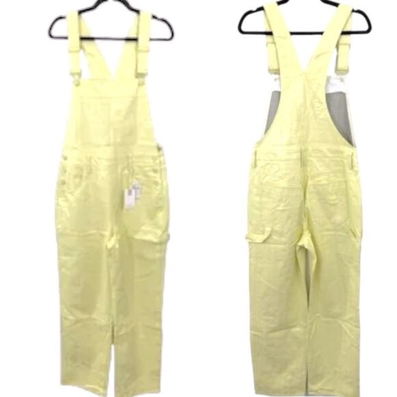 NWT Good American Faux Leather Straight Leg Overalls Key lime color Size 8 - Picture 3 of 10